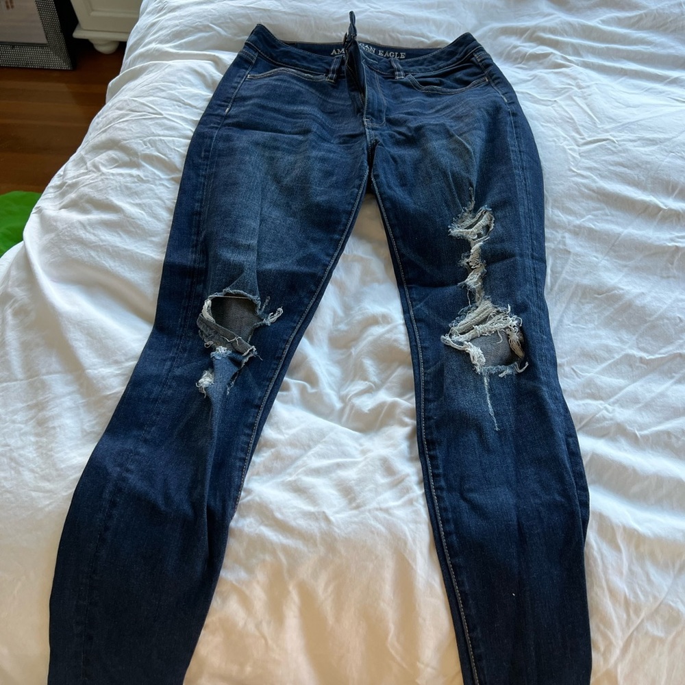 american eagle super stretch dark wash skinny jeans